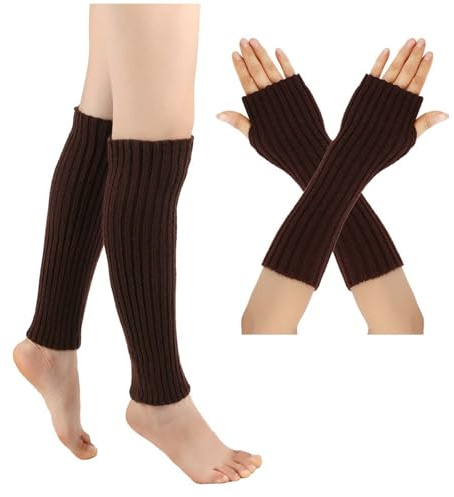 DACONGMING 2pc Beinstulpen Pulswärmer Stulpen Damen Set Frauen Winter Crochet Stricken Lange Armstulpen Warme Halbfinger Lange Gestrickt Beinwärmer Legwarmers Gestrickte für Winter