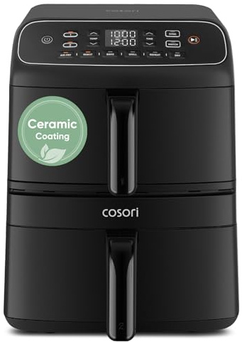 Cosori Air Fryer Turbo Tower Compact 8.6L, 39% Space-Saving Double-Stack Airfryer, Ceramic PFAS-Free,TurboBlaze Dual DC Motors for Even & Faster Cooking, Perfect for Family Meals