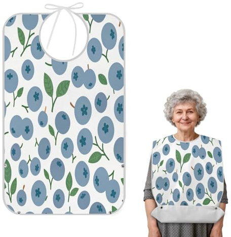 Cgiub Blueberry Bavoirs pour adultes, hommes et femmes, imperméables et réutilisables avec récupérateur de miettes, protection lavable pour vêtements pour personnes âgées