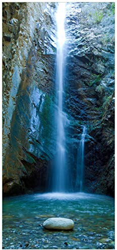 Wallario Selbstklebende Türtapete Wasserfall bei Sonneneinfall - Türposter 93 x 205 cm Abwischbar, rückstandsfrei zu entfernen