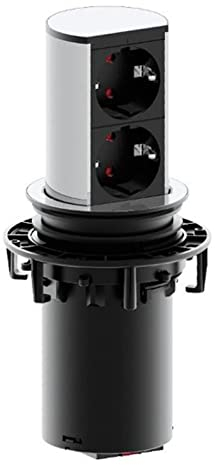 BACHMANN Versenkbare Steckdose Elevator 2-Fach 2m Kabel Tischsteckdose für Küche und Büro Edelstahl-Optik 928.002 (Fährt per Fingerdruck aus)