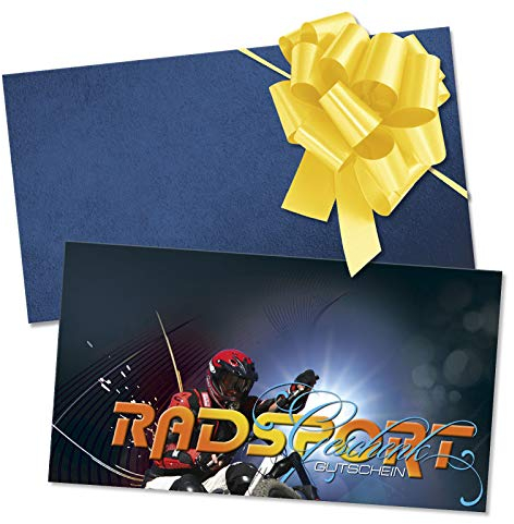 GESCHENKGUTSCHEINcom by POS-HAUER. Gutschein-Set. 25x Gutschein + Kuvert + Schleife. Für Mountainbikes Radsport Fahrradgeschäft, blanko zum selber Ausfüllen.