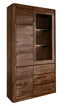 MASSIVMOEBEL24.DE | Toronto Vitrine Sheesham/Palisander - Verschiedene Größen und Farben, Farbe:Dunkelbraun gebeizt, Größe:109x40x202 cm (BxTxH)