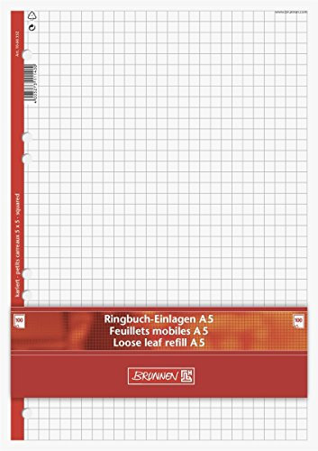BRUNNEN 1066332 Ringbuch-Einlage, A5, 70 g/qm, Mehrfachlochung, kariert, 100 Blatt, weiß (4er Pack)