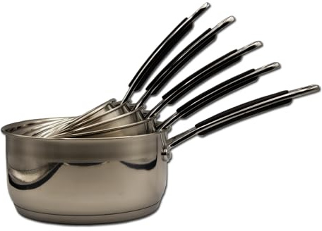 Schumann Professionnel - Lot de 5 Casseroles Gamme Eternelle - Compatibles Tous feux dont Induction - Acier Inoxydable sans PFOA - Poignées Accroche Confort en Silicone 12/14/16/18/20cm