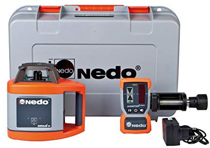 Nedo SIRIUS 1 H selbstnivellierender Rotationslaser - horizontal Baulaser - Nivellierlaser Laser mit ACCEPTOR 2 Digital und HD Klammer, Laserklasse 2