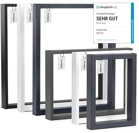 HOLZBRINK Tischbeine für Schreibtisch Esstisch, Möbelfüße aus Vierkantprofil 60x30 mm, Tischgestell 50x72 cm, Schwarz, 1 Stück, HLT-01-D-II-9005