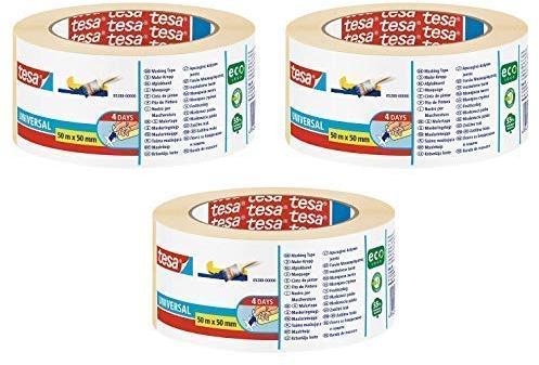 tesa Malerband für einfache Malerarbeiten, 50m x 50mm (3 Rollen, 50m:50mm)