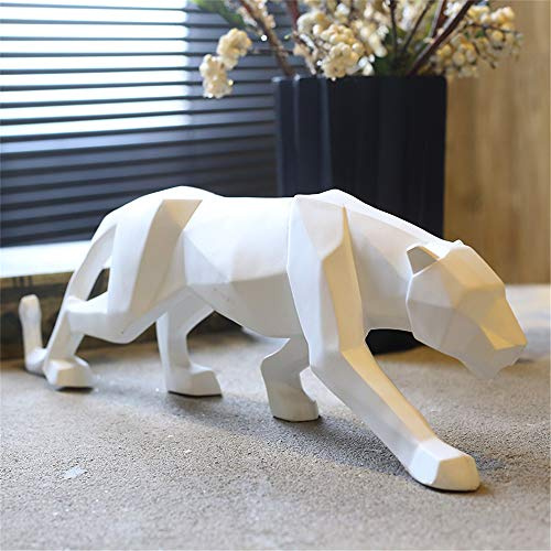 Uterstyle - Escultura de leopardo de resina, estatua geométrica de animales, figura de animales silvestres, decoración del hogar, estatua de gato grande, leopardo, león, jaguar (blanco)
