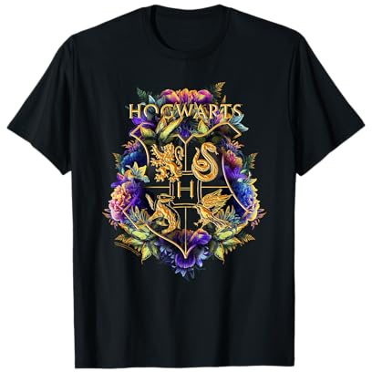 Harry Potter Hogwarts Multi-Colored Floral Crest T-Shirt