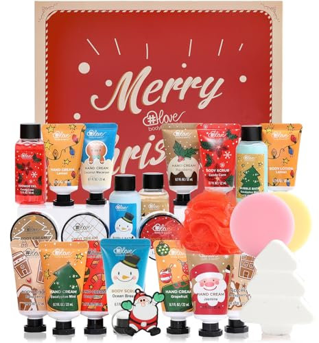 Advent Calendar 2025 Christmas Gifts Bath Sets for Women, 24pcs Spa Gift Set Includes Hand&Foot Cream, Body Scrub, Bubble Bath, Shampoo, Candles, Keychain, Body Lotion, Shower Gel, Bath Bomb（Red）