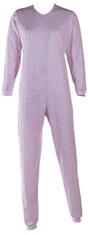 EMY Full jumpsuit för äldre, med dragkedja bak anti-manipulation, Blomma rosa, S