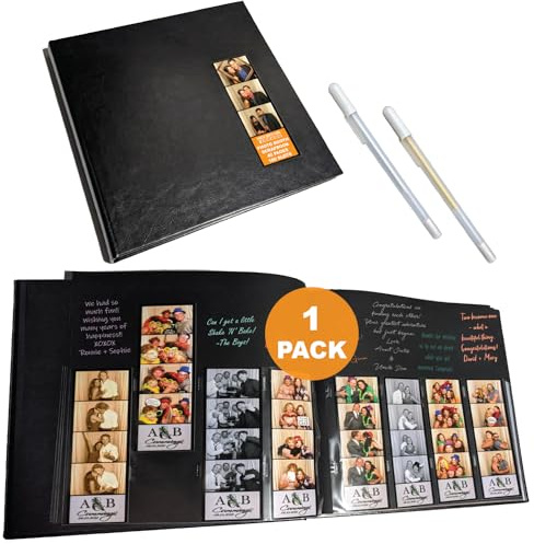 Photo Booth Nook - Album per album di ritagli, con copertina in pelle, 40 pagine nere, 5,1 x 15,2 cm, ideale per matrimoni, lauree, foto anniversario