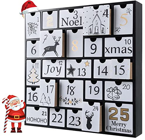 SUNGIFT Christmas Wooden Advent Calendar Boxes with 25 Drawers and Numbers to Fill 2025, DIY Countdown Advent Calendar Decoration Xmas Gift for Kids, Adults, Family, Friends