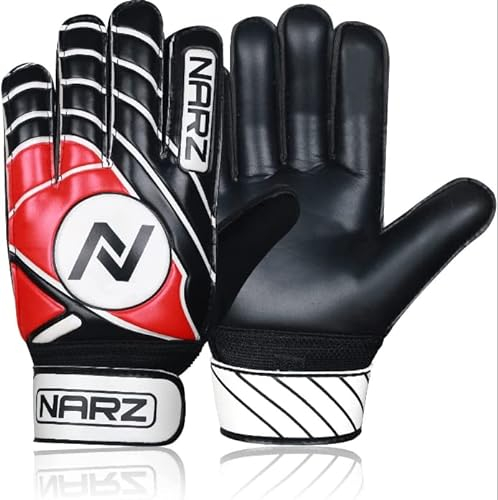 NARZ Fussball Torwarthandschuhe Kinder mit super Grip Latex mit stoßdämpfender Polsterung zum Schutz der Handflächen und Finger, Kinder-fußball Handschuhe für Jungen und Mädchen (4, rot)