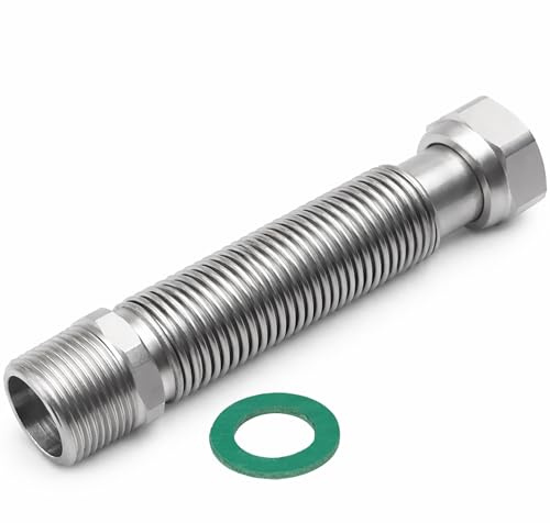 KNM TRADE Edelstahlwellrohr 3/4 IG-AG 130-220 mm, Silber | Heizungsanlagen, korrosionsbeständig, Home, Installation, Temperaturstabil, langlebig, variabel