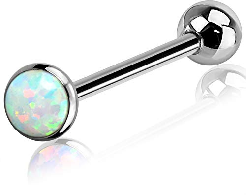 OUFER Titanium Tongue Piercing Barbell Jewelry Tongue Rings with White Opal G23 Solid Titanium Tongue Rings for Women Men