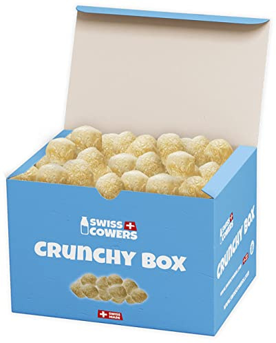 Swiss Cowers Käse Crunchies | 100% Schweizer Milch | perfekt für Junge & ältere Hunde | Zahnpflege | ohne Laktose | Unwiderstehlich knusprige Käse Hundesnacks (350g Box)