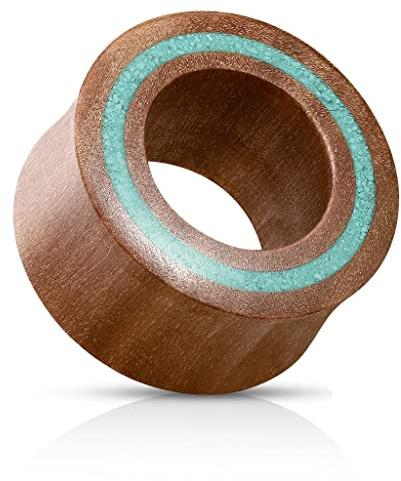 beyoutifulthings Ohr-Tunnel Sawo Holz Rand Türkis Ohr-Piercing Ohr-Schmuck Plug Sattel-Verschluss 8-25mm