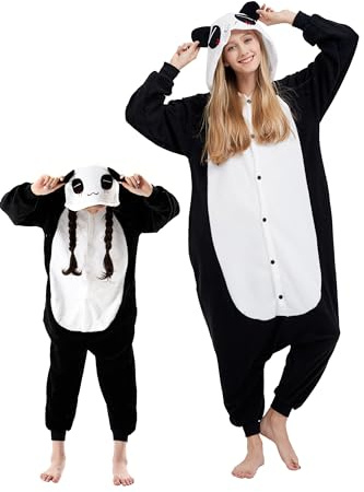 DarkCom Animal Onesie for Kids,Flannel Cosplay Panda Halloween Costume Parent-Child Sleepwear for Girls Boys 6-7 Years