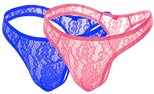 VemeFufu Sexy Dentelle Hommes Sous-vêtements String C String G Slip Boxer Tanga Hommes Chaud Taille Basse Élastique Thong Mankini Bikini Masculin Culotte, B Bleu + rose, Taille unique