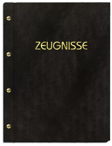 Zeugnismappe handgefertigt in schwarzer Lederoptik mit Prägung | für Zeugnisse in DIN A4 - inkl. 12 Sichthüllen - handgefertigte Prägung in vielen Farbvarianten