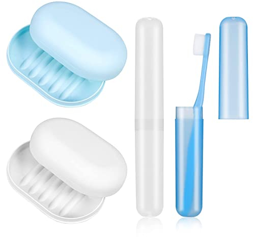 Boîte à Savon Portable avec Étui Brosse à Dent, 4 Pcs Porte-Savon de Voyage avec Couvercle pour Le Camping et Domicile