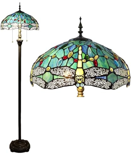 Kinbolas Stehlampe Tiffany Style 16 Zoll Retro Libelle Buntglas Lampenschirm leselampe Vintage stehende lampe Boho Art Deko Schlafzimmer Wohnzimmer standleuchte- Pedal Switch