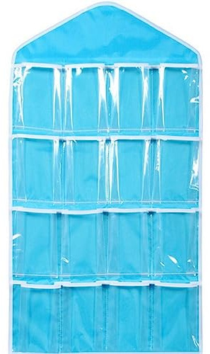 16 bolsillos para colgar en el armario de pared, organizador de calcetines, ropa interior, bolsas de almacenamiento para clasificar artículos diversos, soporte de ropa que ahorra espacio (azul)
