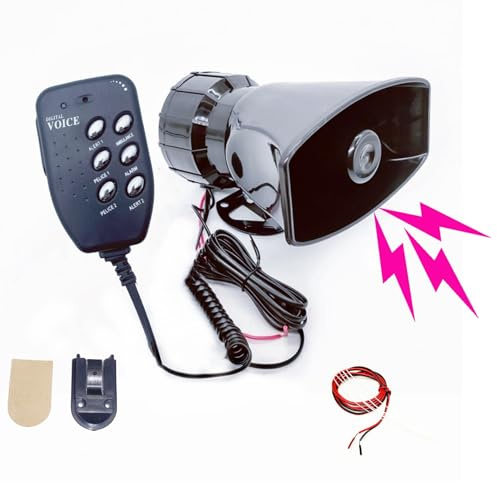 YIYIDA Alarm-Hupe, Sirene, Polizei-Sound, 6 Töne, 12 V, elektrische Hupe, Lufthupe, einfache Installation, 135 dB, Sirene, Hupe, verstellbare Lautstärke, schwarze Auto-Sirene, Hupe, Lautsprecher