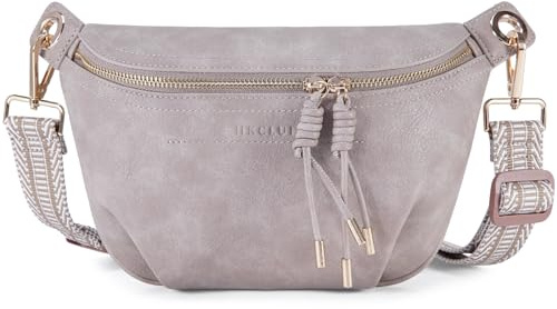 HKCLUF Gürteltasche Damen, Veganes Leder Bauchtasche Damen Stylisch Hüfttasche Umhängetasche mit 2 Riemen Wolkengrau