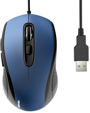 TECKNET Wired Optical USB Mouse - 3600 DPI Tracking, Gaming Grade Sensor, 6 Buttons, Business & Office PC/Laptop Mouse, Great for Graphic Design (Blue, Medium)