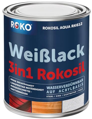 ROKO Weisslack - 0,7 Kg - Verkehrsweiß / helles Weiß - Seidenmatt - 3in1 Grundierung & Farbe - Premium Weißlack - Hohe Beständigkeit & Deckkraft - Alle Oberflächen