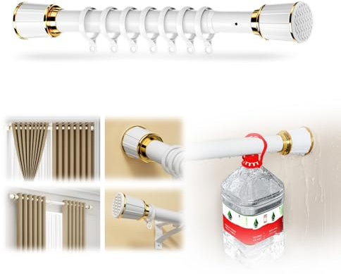 Ausziehbar Gardinenstange Ohne Bohren Vorhangstange 40-500cm Anti-Rutsch Duschvorhangstange Wohnmobil-Vorhangstange Rohrdurchmesser 33mm(Farbe:White,Size:1.6-2.5m+20 rings)