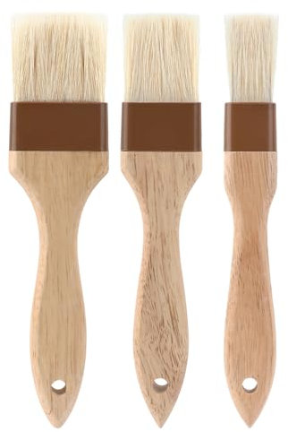 Set di 3 pennelli da pasticceria, con setole larghe, per barbecue, burro, con manici in legno duro, pennello per olio, salsa, per cuocere alla griglia, cucina, cucina (2,5/3,8/5,1 cm)