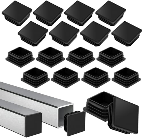 Stopfen 40x40 mm 20 Stück, Lamellenstopfen für Vierkantrohr | Schwarze Kunststoffkappen für Vierkantrohr, Stuhlbeine, Tischbeine, Regale, Geländer & Möbelrohre