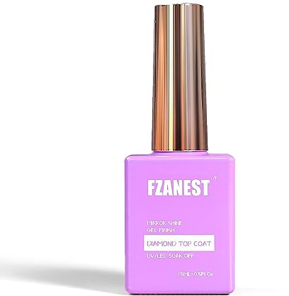 FZANEST Gel Top Coat Diamond- 15ml No Wipe Top Coat Clear Gel Nail Polish High Gloss Mirror Shine Soak Off UV LED Gel Finish Long Lasting