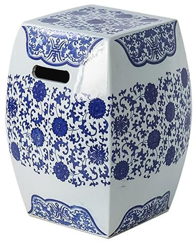ZoRHac Ceramic drum table,ceramic drum stool,Decorative Ceramic Garden Stool, Glazed Hollow Celadon Shoe-Changing Stool Drum Stool, Suitable for Outdoor Garden,