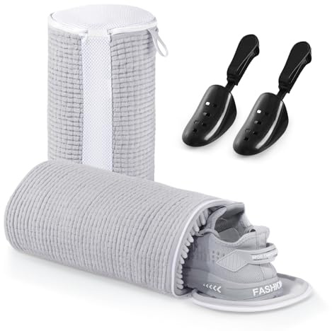 Teletrogy 2 Stycken Tvättpåse Skor, Skotvättpåse Tvättmaskin med Justerbar Skospännare, Tvättpåse Skor med Dold Dragkedja, Återanvändbart Tvättnät för Sneakers, Grå