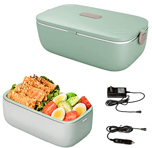 GZKDKZB LunchboxLunch Box Elettrico 3 In1, Scaldavivande Portatile Riscaldato per Auto Camion Casa Lunch Box Elettrico a Prova di Perdite Contenitore in Acciaio Inox 1L, Verde