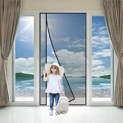 Magnetische Fliegengittertür 175x220cm Schwarz Automatisch schließende magnetische Fliegengittertür, Anti-Insekten-Fliegenmücken für Kinder und Haustiere