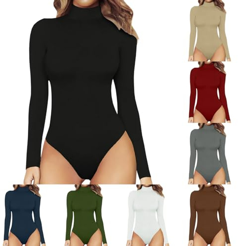 Générique Noir Noire Body Femme Manches Longues Col Roulé Bodysuit Thermique Minceur Combinaison Shapewear Body Suit