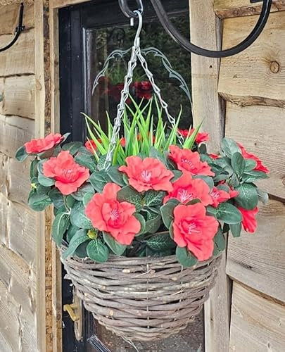 Best Artificial Panier suspendu en azalée de 25,4 cm – Convient pour une utilisation en extérieur (rouge)