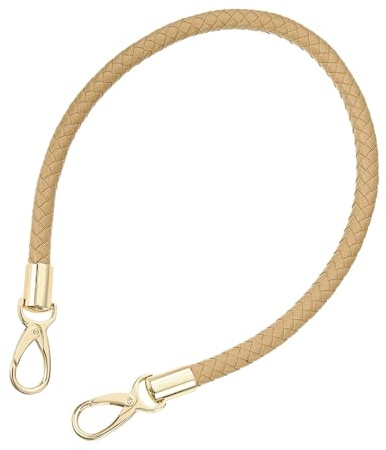 QUARKZMAN fickhandtag för virkade väskor, 60 cm kort väskrem PU reservhandtag läderremmar för väskor handväskor (aprikobälte guldlås)