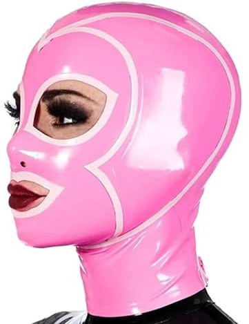 WXLPCGO Rosa Latex Maske Sexy Latex Gummi Maske Fetisch SM Bondage Maske Offene Augen Mund Halloween Cosplay Maskerade Party