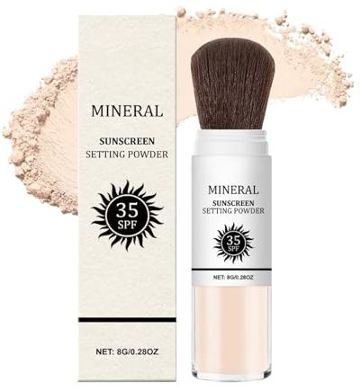 Mineral Sunscreen Powder,Lightweight Breathable Non-comedogenic SPF35 Scalp Body Face Protection Sunscreen,Waterproof Mineral Based Powder with Brush,Gentle Beach Sweatproof Powders for Sensitive Skin