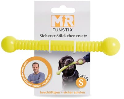 Martin Rütter FUNSTIX Stöckchenersatz für Hunde Größe: S, Farbe: Neongelb – Flexibler & sicherer Apportierstab aus TPE – Schwimmfähig, robust & lebensmittelecht