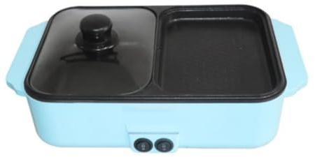 Yindhgdr 2 In 1 Pentola Elettrica Antiaderente e Padella per Friggere, Barbecue Elettrico Portatile per Riunioni Familiari al Chiuso (UE), A