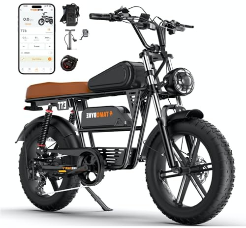 Tamobyke T73 Retro Moped Electric Bike,750W Motor 28 MPH Ebike,48V 15.6AH Removable Battery, 20 x4 Fat Tire Electric Bike, 7-Speed Gears Dual Hydraulic Brake & Thick Seat for Comfortable Riding.