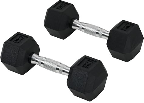 HOMCOM Juego de Mancuernas Hexagonales, 2 x 5 kg, de Hierro Fundido, Recubiertas de Goma, Juego de Pesas con Barras de Conexión para Entrenamiento en Casa, Gimnasio y Oficina, Negro y Plata